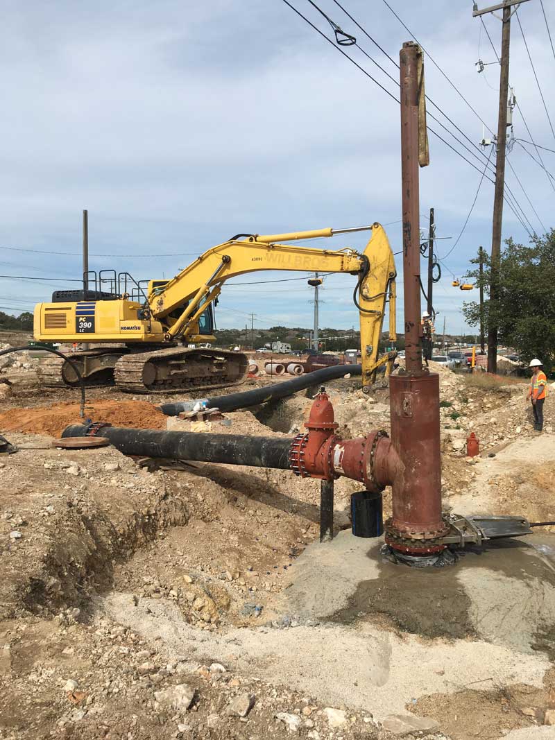 Click to magnify/shrink 30” Linestops on PCCP Water Main with 16” By-Pass in San Antonio, TX